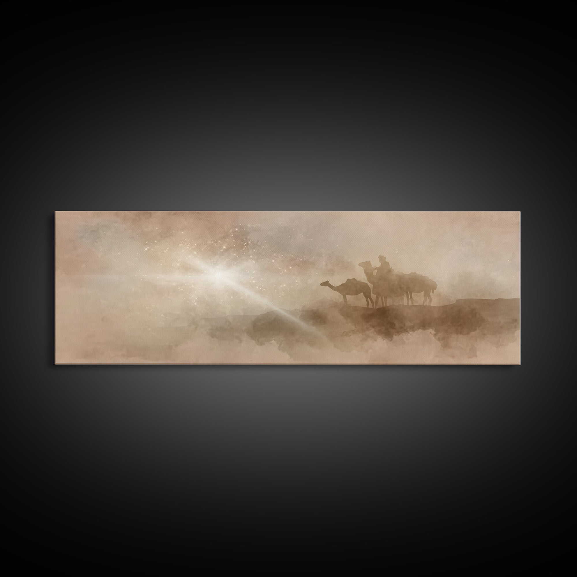 Desert Star Procession, Framed Canvas Print, Christian Wall Art, Panoramic Wall Art, Christmas Art, Christian Art Canvas, Jesus Painting
