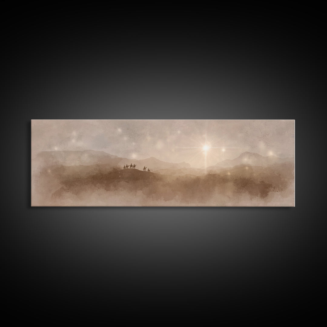 Midnight Caravan Sky | Framed Canvas Print | Panoramic Painting | Christian Art Canvas | Christmas Art | Christian Wall Art | Jesus Paintin