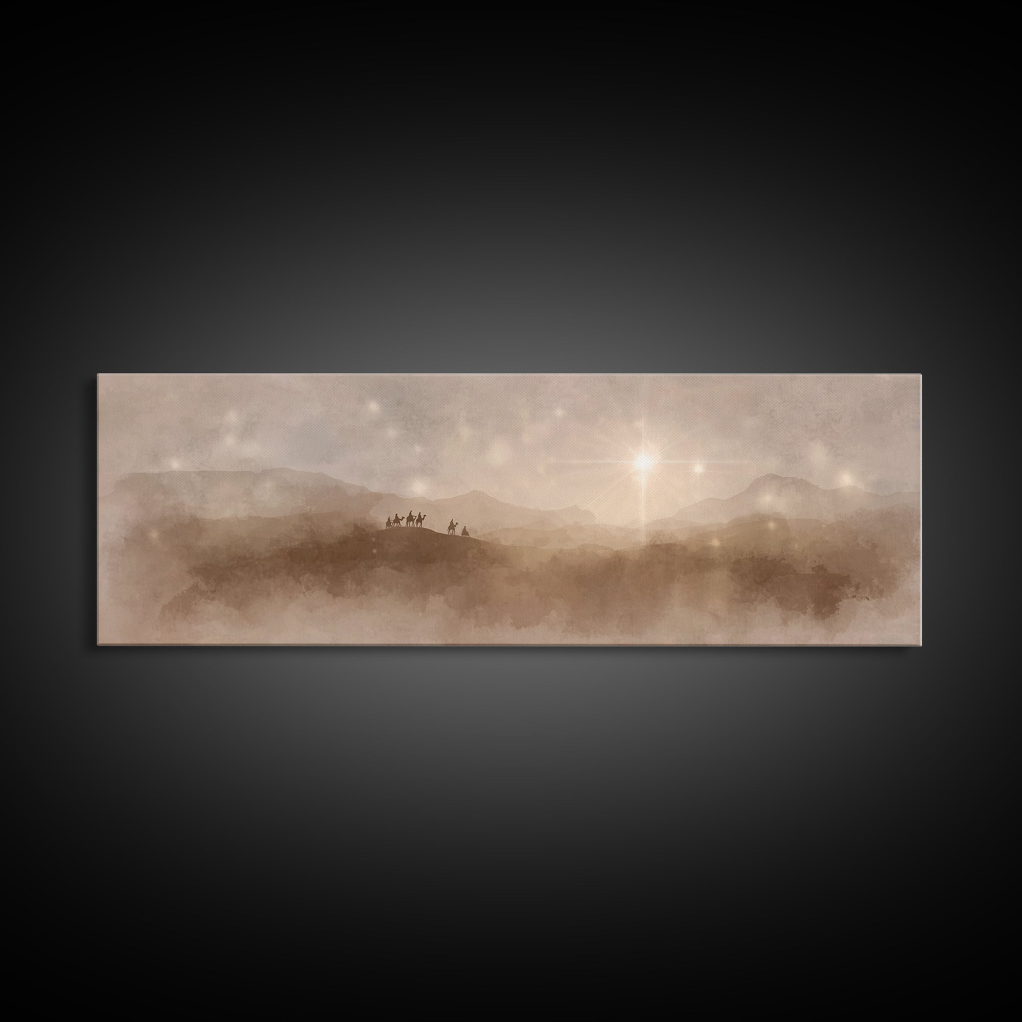 Midnight Caravan Sky | Framed Canvas Print | Panoramic Painting | Christian Art Canvas | Christmas Art | Christian Wall Art | Jesus Paintin