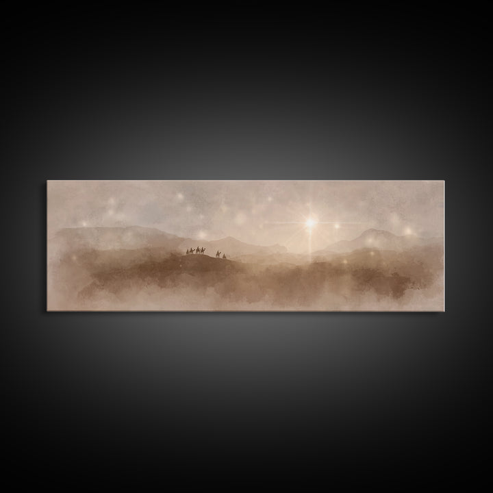 Midnight Caravan Sky | Framed Canvas Print | Panoramic Painting | Christian Art Canvas | Christmas Art | Christian Wall Art | Jesus Paintin