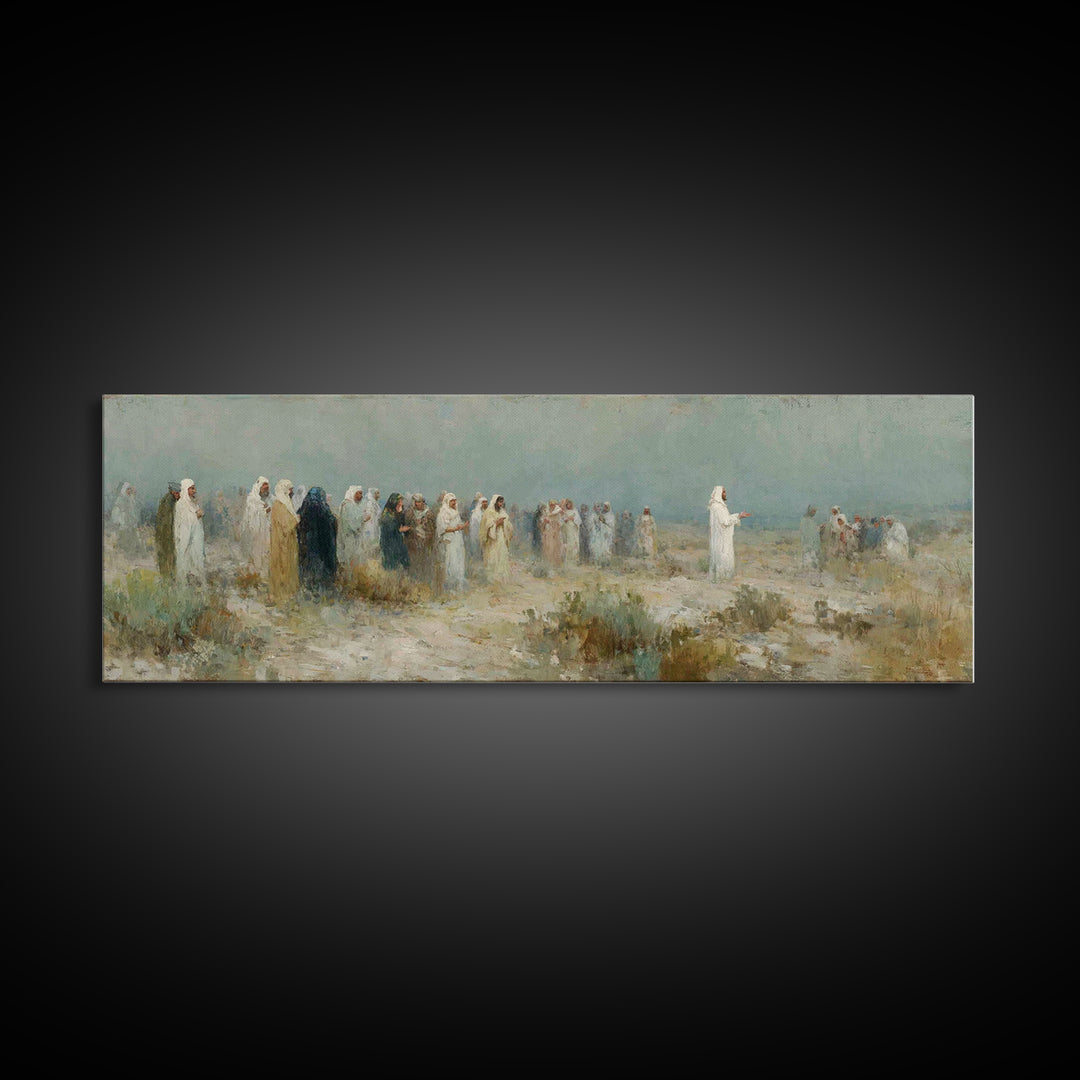 Sermon In The Wilderness, Framed Canvas Print, Panoramic Wall Art, Christian Art Canvas, Christian Painting, Modern Christian Art, Christia