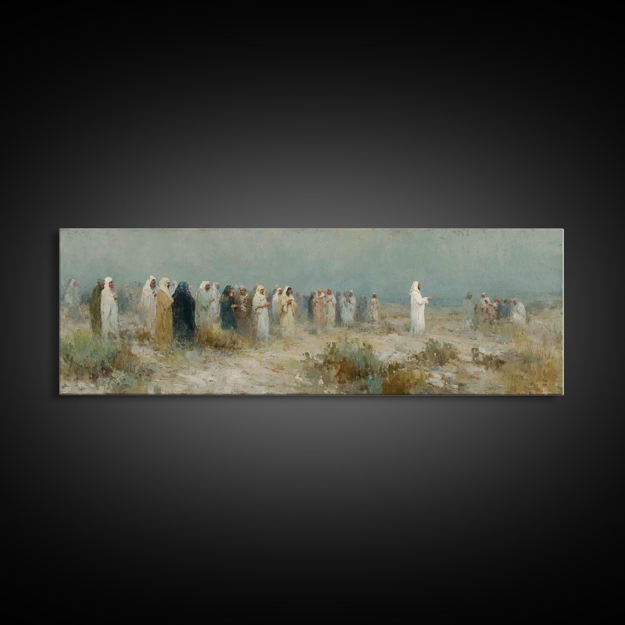 Sermon In The Wilderness, Framed Canvas Print, Panoramic Wall Art, Christian Art Canvas, Christian Painting, Modern Christian Art, Christia