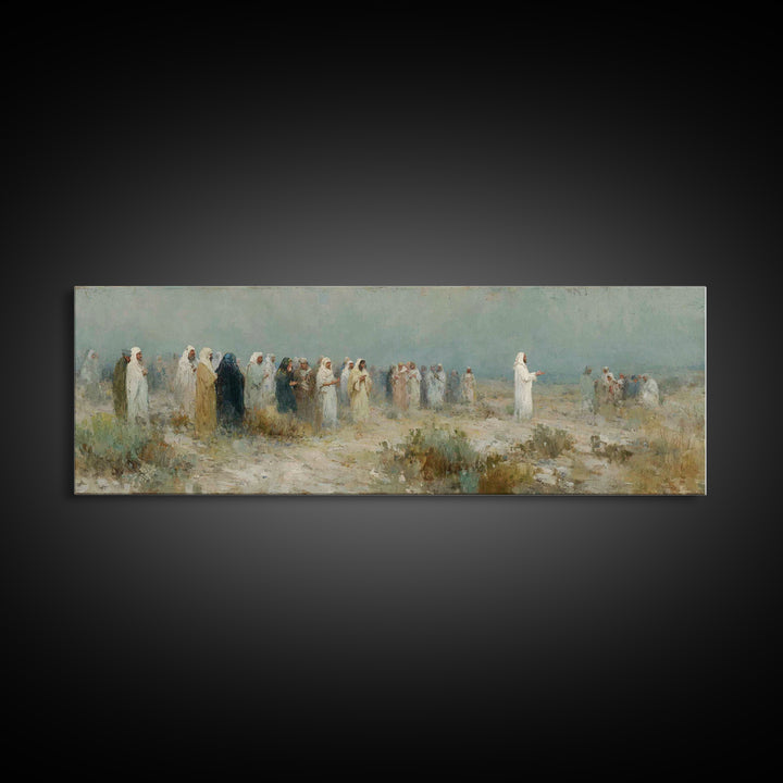 Sermon In The Wilderness, Framed Canvas Print, Panoramic Wall Art, Christian Art Canvas, Christian Painting, Modern Christian Art, Christia
