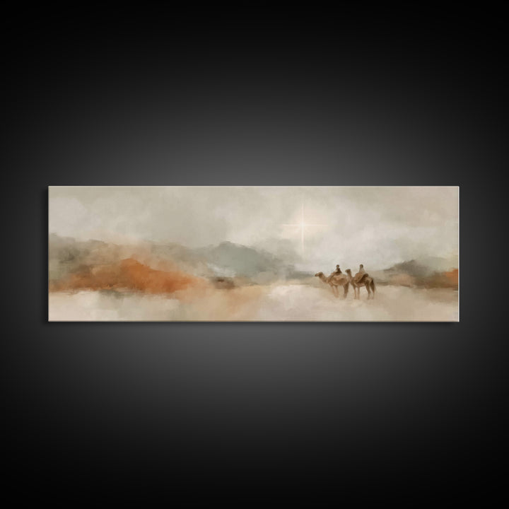 Soft Journey Glow – Framed Canvas Print – Panoramic Wall Art – Christian Art Canvas – Christian Christmas Art – Christian Wall Art – Jesus