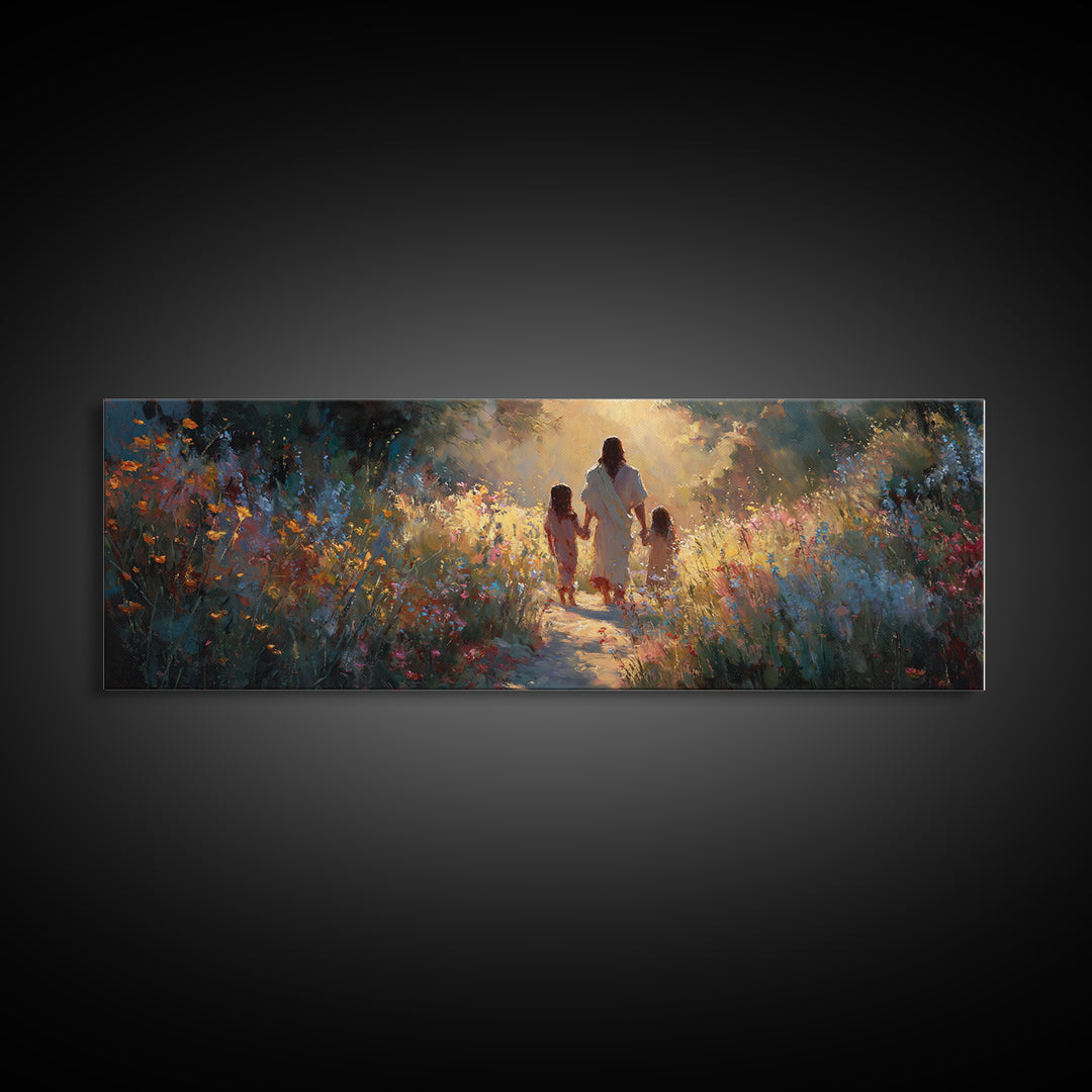 Heavenly Walk | Framed Canvas Print | Panoramic Frame | Christian Art Print | Jesus Christmas Art | Christian Decorations | Large Christian