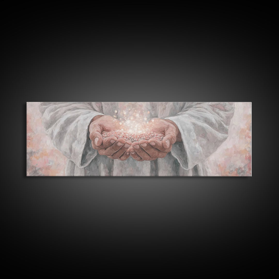 Light Of Giving – Framed Canvas Print – Panoramic Frame – Christian Art Canvas – Christian Wall Art – Jesus Christmas Art – Christian Gift