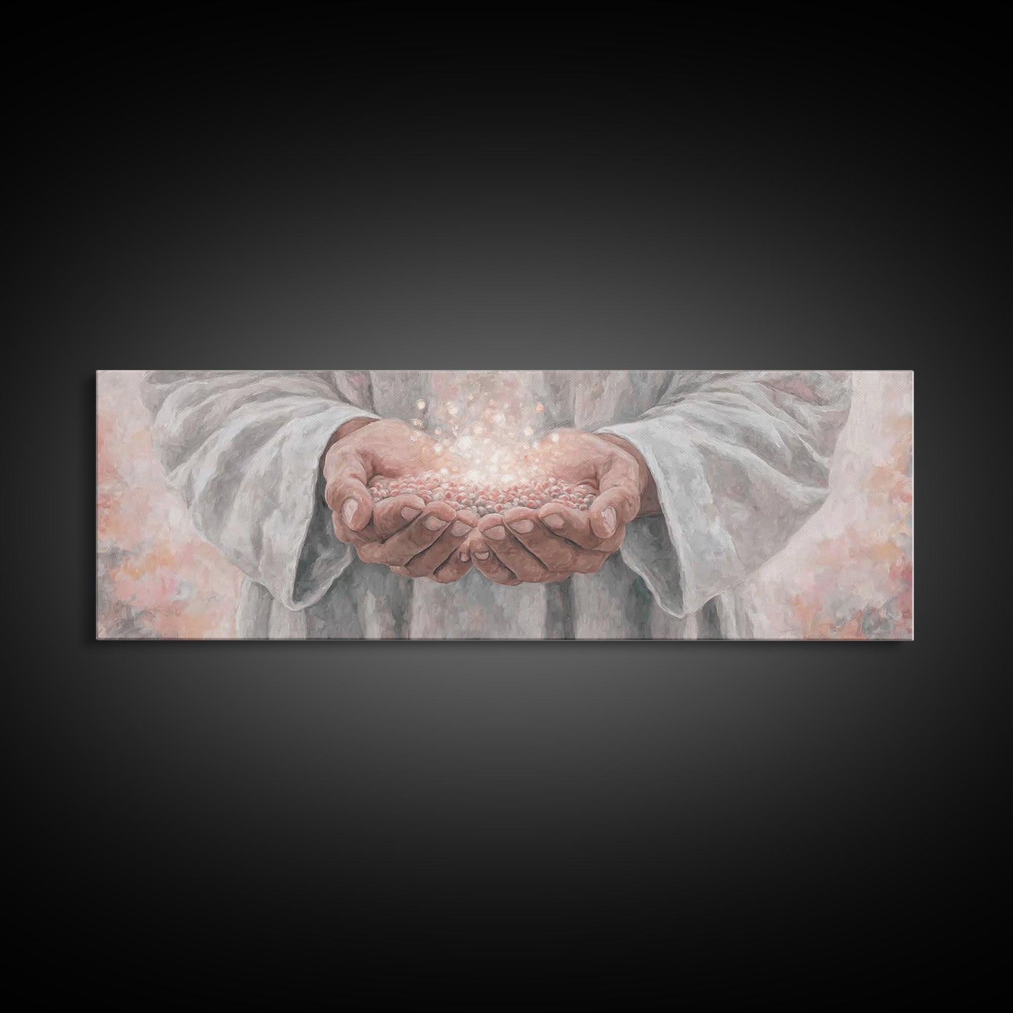 Light Of Giving – Framed Canvas Print – Panoramic Frame – Christian Art Canvas – Christian Wall Art – Jesus Christmas Art – Christian Gift