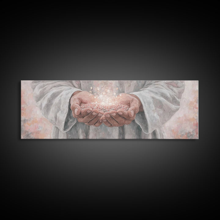 Light Of Giving – Framed Canvas Print – Panoramic Frame – Christian Art Canvas – Christian Wall Art – Jesus Christmas Art – Christian Gift