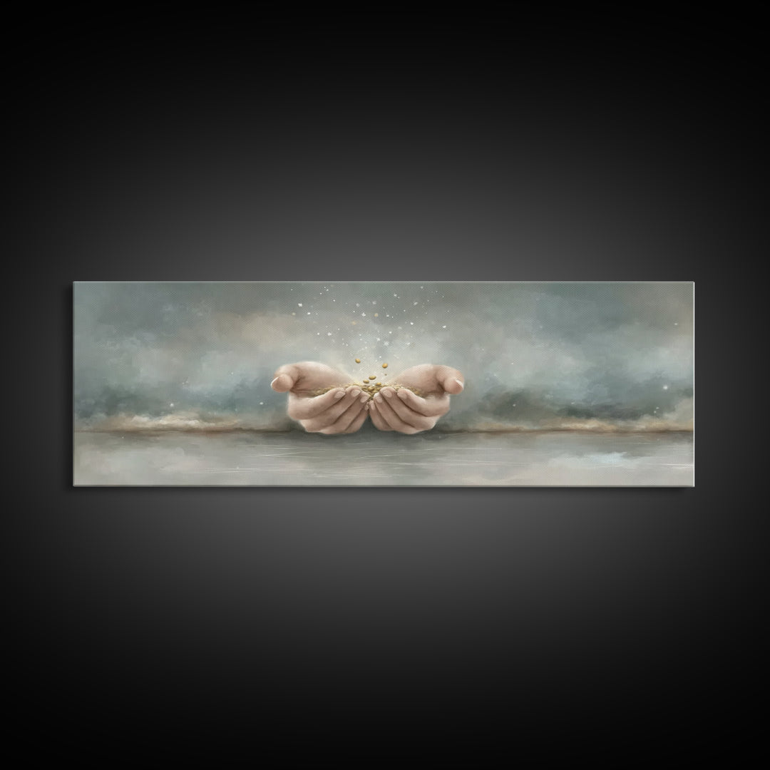 Miracle In His Hands | Framed Canvas Print | Panoramic Wall Art | Christian Art Canvas | Christian Gift | Jesus Painting | Modern Christian