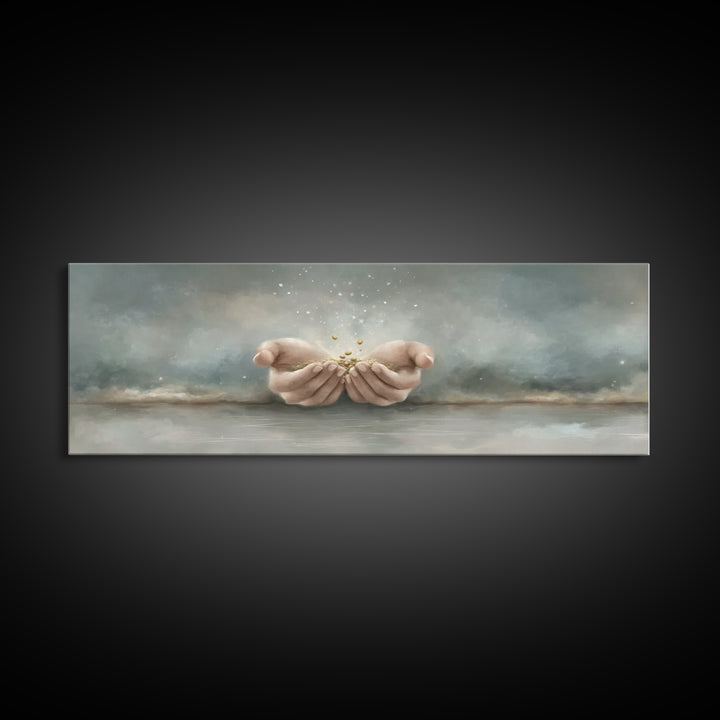 Miracle In His Hands | Framed Canvas Print | Panoramic Wall Art | Christian Art Canvas | Christian Gift | Jesus Painting | Modern Christian