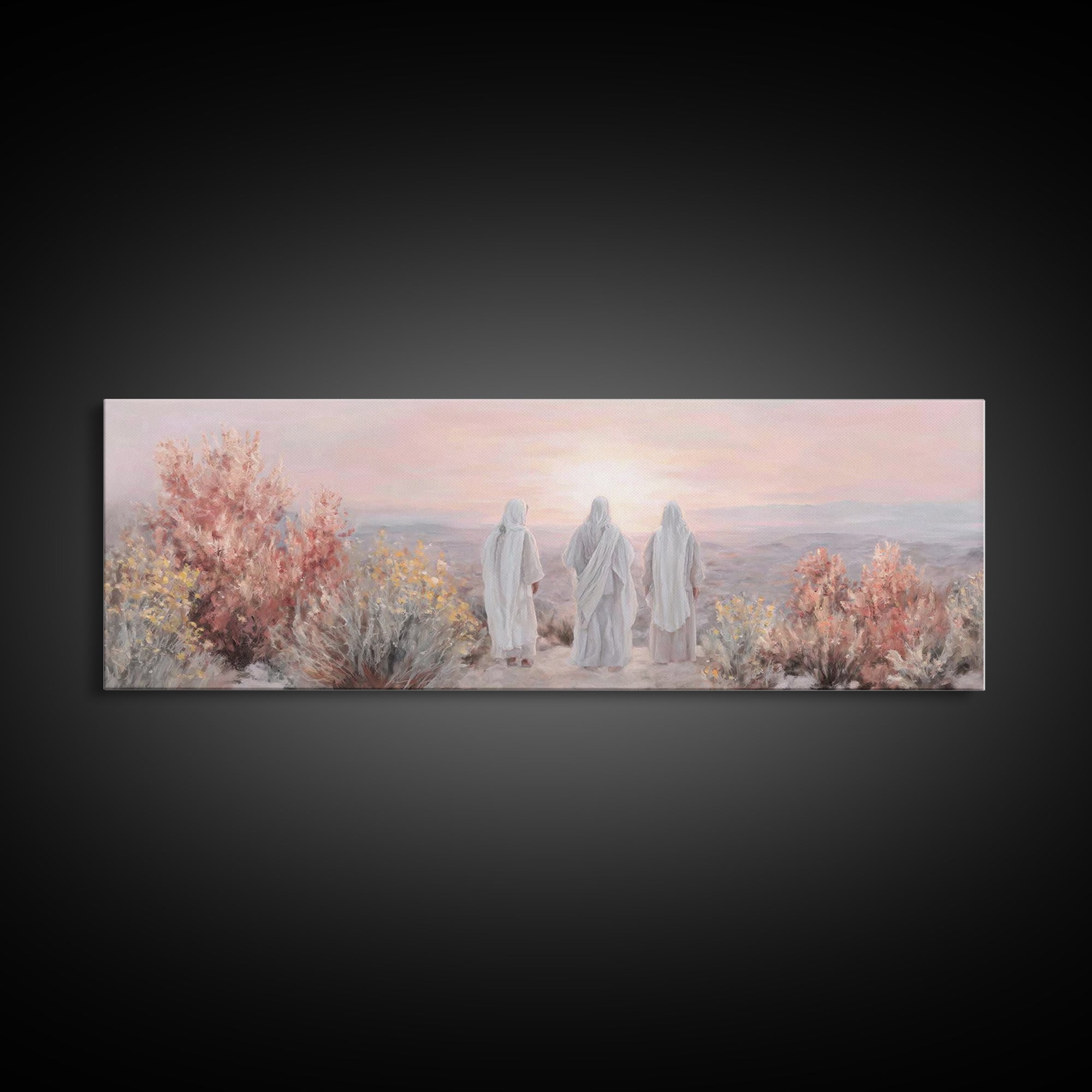 Three At Dawn – Framed Canvas Print – Panoramic Frame – Christian Art Canvas – Christian Art – Christian Wall Art – Modern Christian Painti