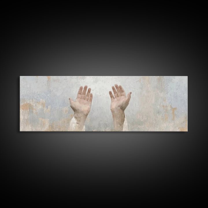 Hands Of Hope, Framed Canvas Print, Christian Art Canvas, Panoramic Wall Art, Christian Art Print, Christian Painting, Christian Gift