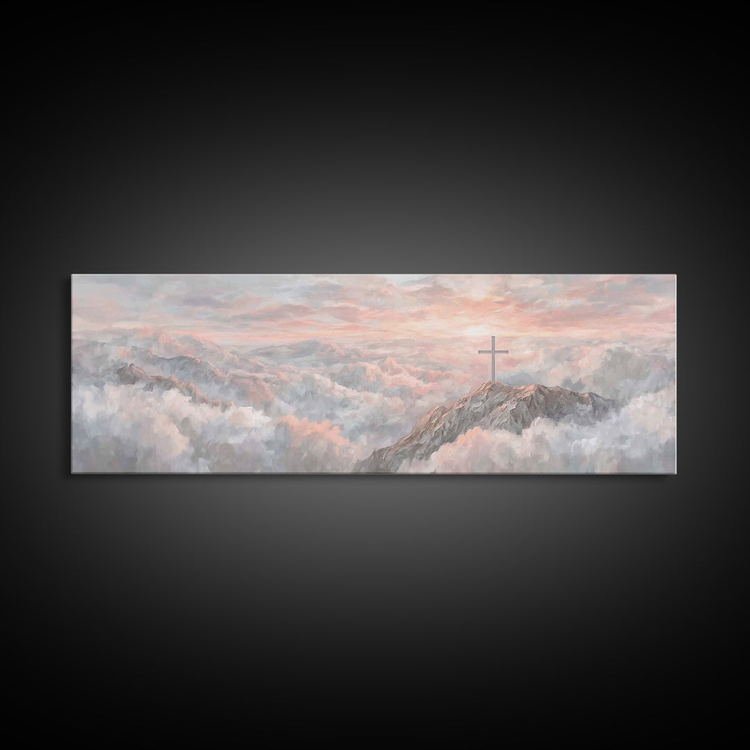 Mountain Of Mercy | Framed Canvas Print | Christian Art Canvas | Panoramic Wall Art | Christian Paintings | Christian Christmas Art | Chris