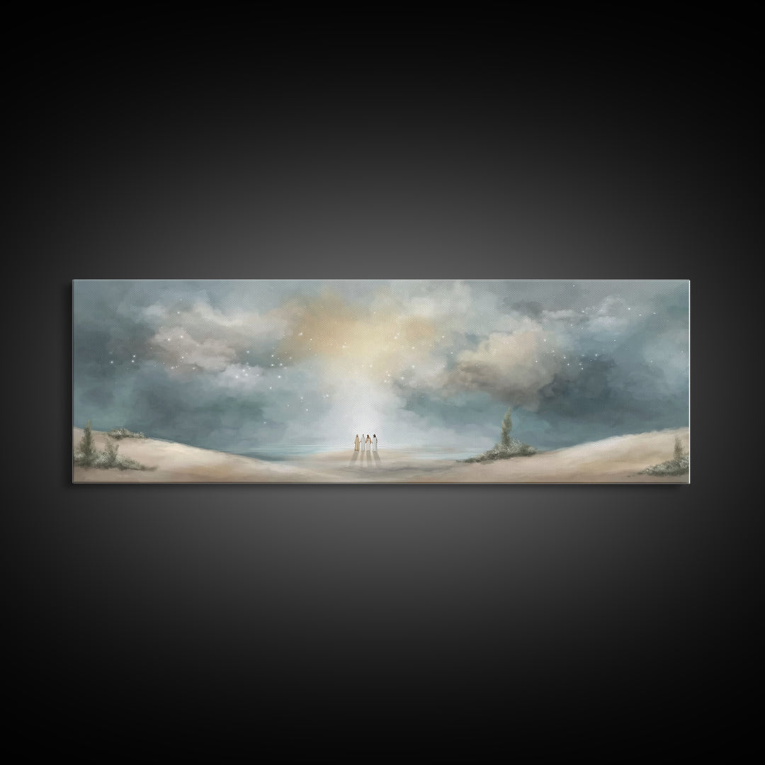 Heavenly Gathering, Framed Canvas Print, Panoramic Print, Christian Art, Christian Wall Art, Christian Art Canvas, Moody Christian Art