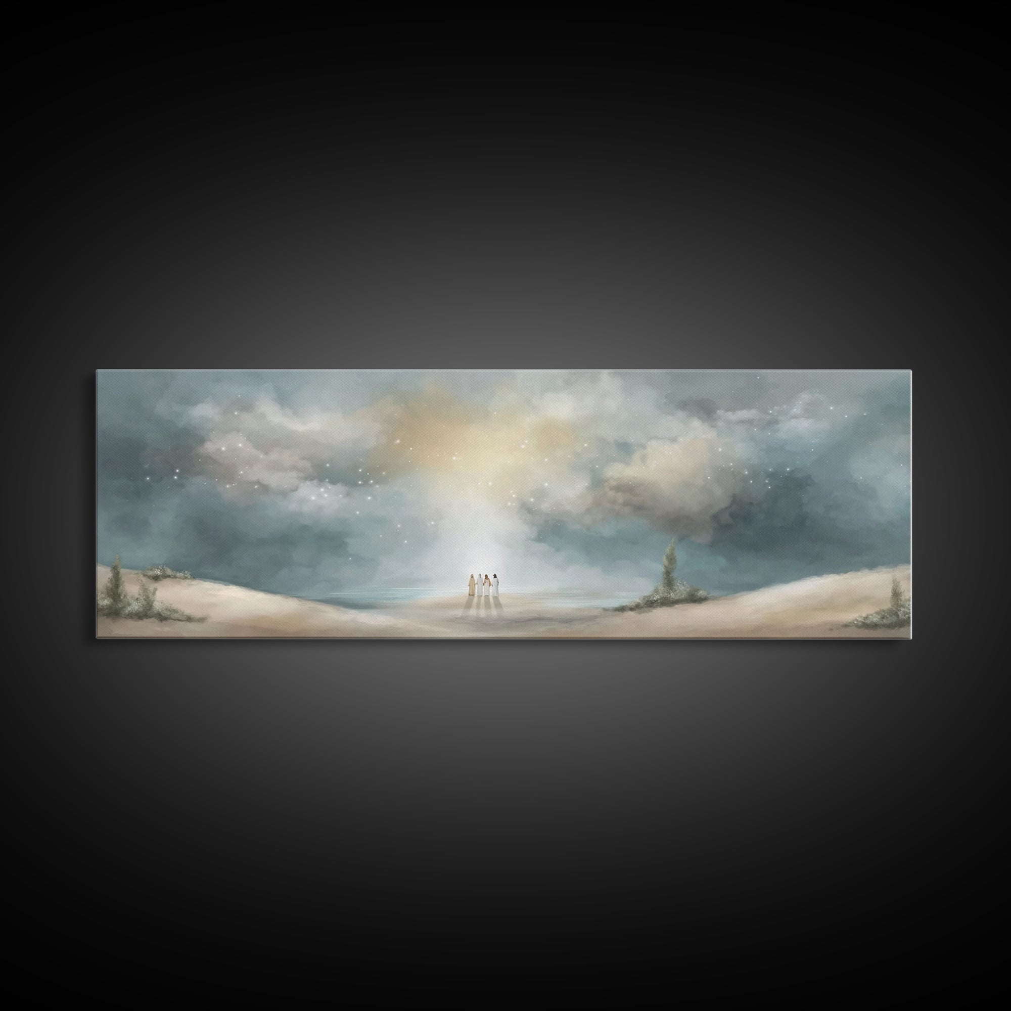 Heavenly Gathering, Framed Canvas Print, Panoramic Print, Christian Art, Christian Wall Art, Christian Art Canvas, Moody Christian Art