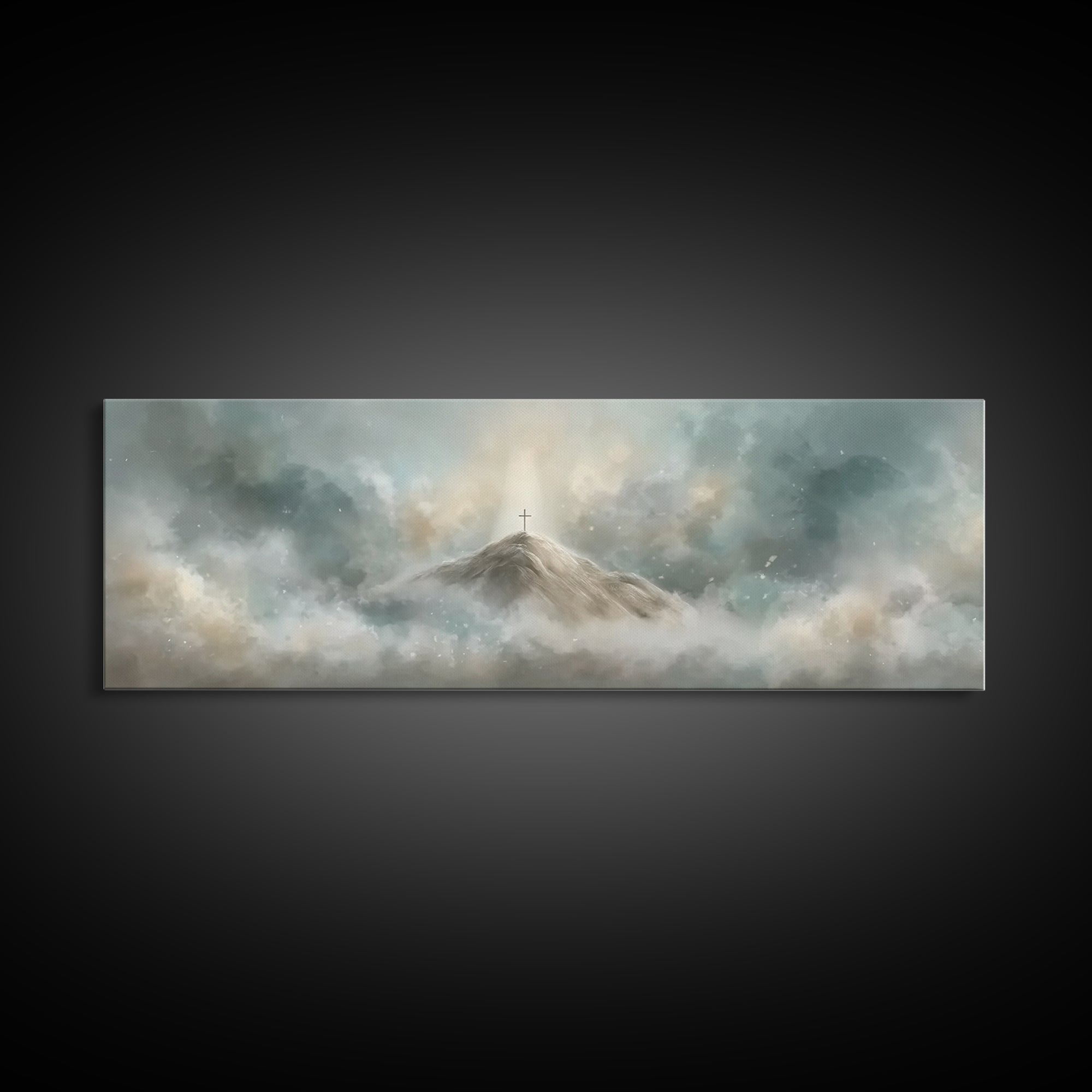 Peaceful Crossrise, Framed Canvas Print, Christian Art Print, Panoramic Painting, Christian Wall Art, Subtle Christian Art, Christian Gift
