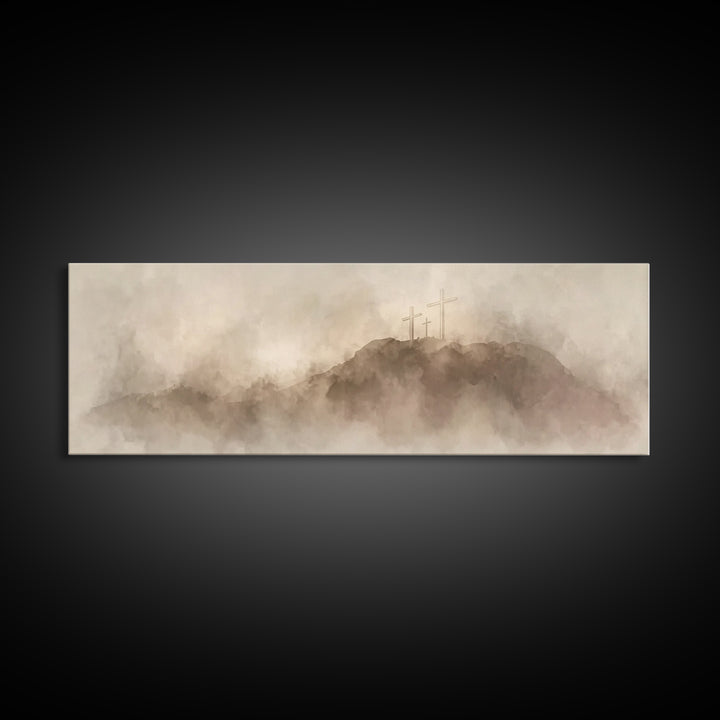 Hill Of Redemption – Framed Canvas Print – Christian Wall Art – Panoramic Painting – Christian Art Canvas – Christian Art – Christian Gift