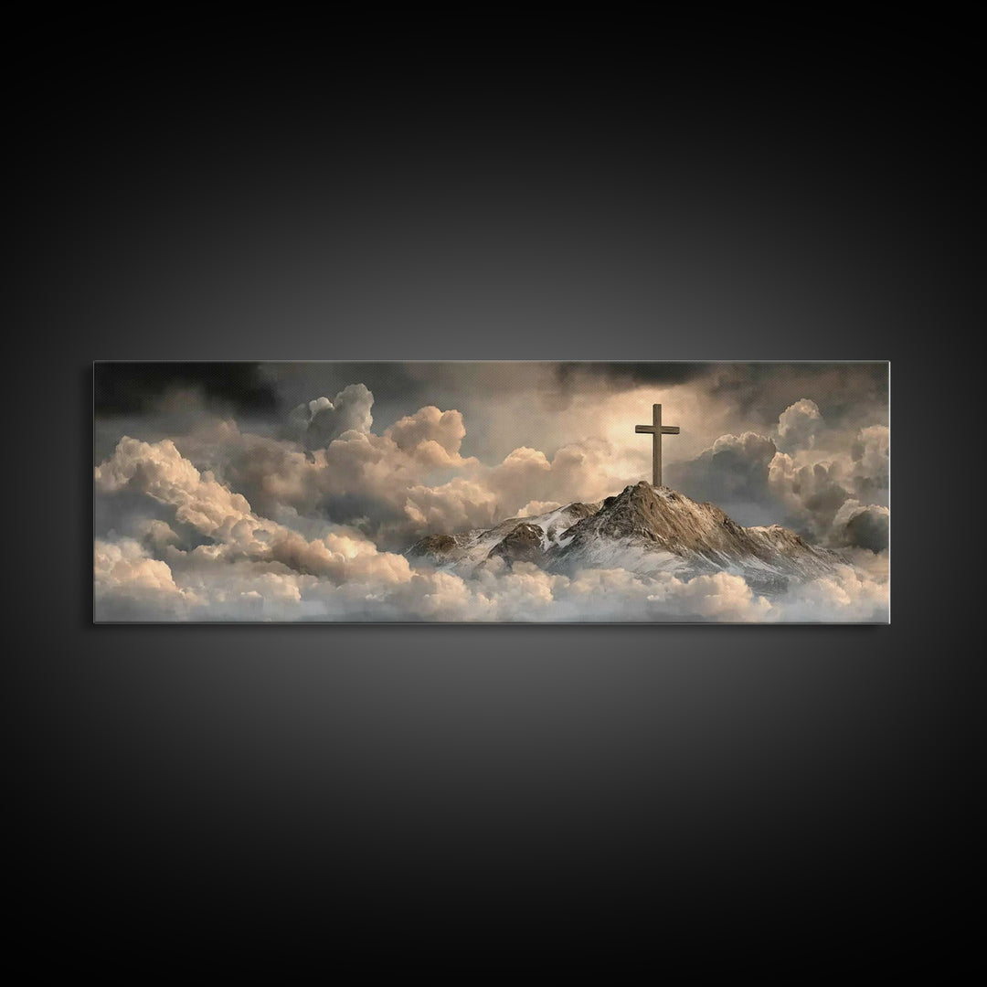 Summit Of Grace, Framed Canvas Print, Christian Art Canvas, Panoramic Art, Christian Wall Art, Moody Christian Art, Christian Gift Ideas