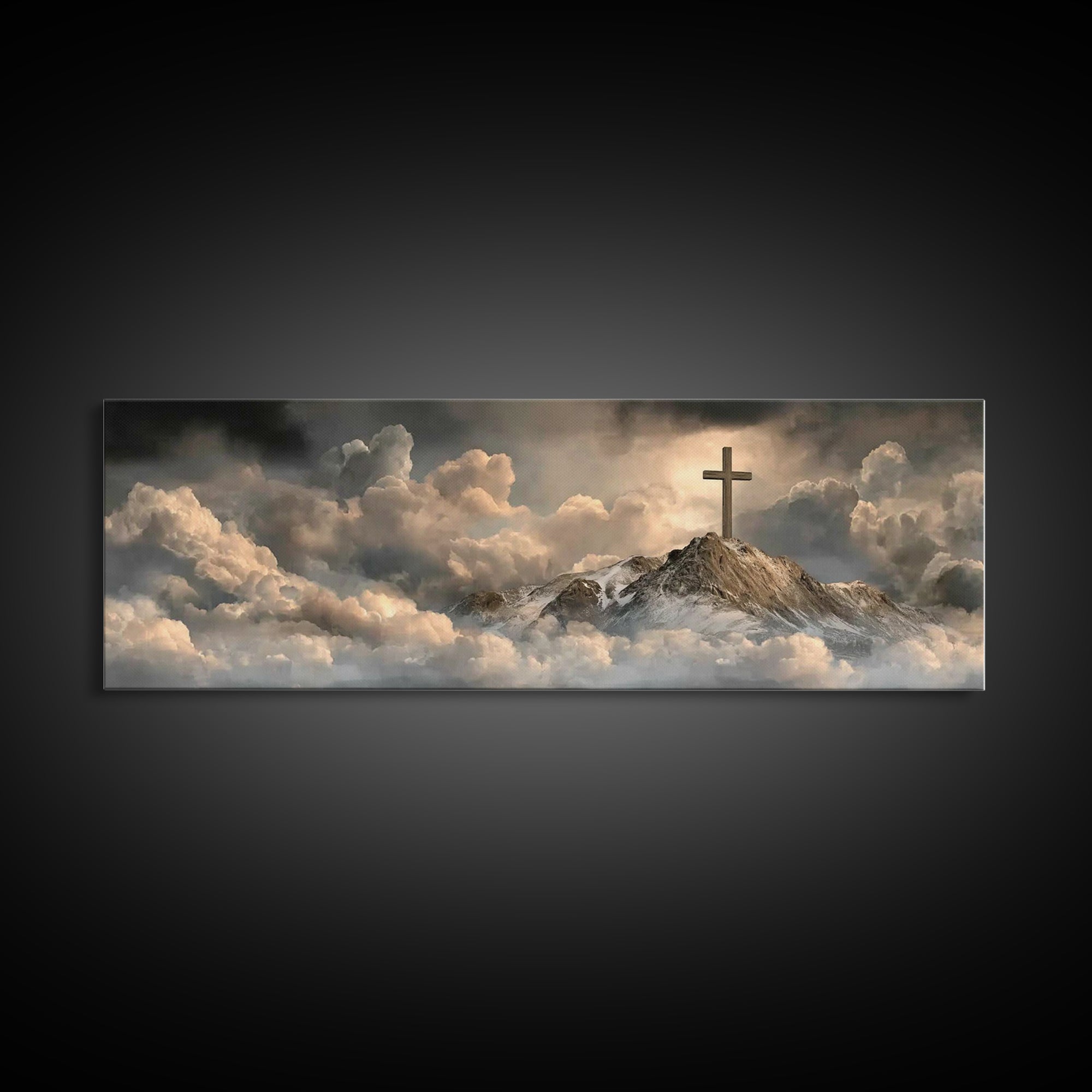 Summit Of Grace, Framed Canvas Print, Christian Art Canvas, Panoramic Art, Christian Wall Art, Moody Christian Art, Christian Gift Ideas