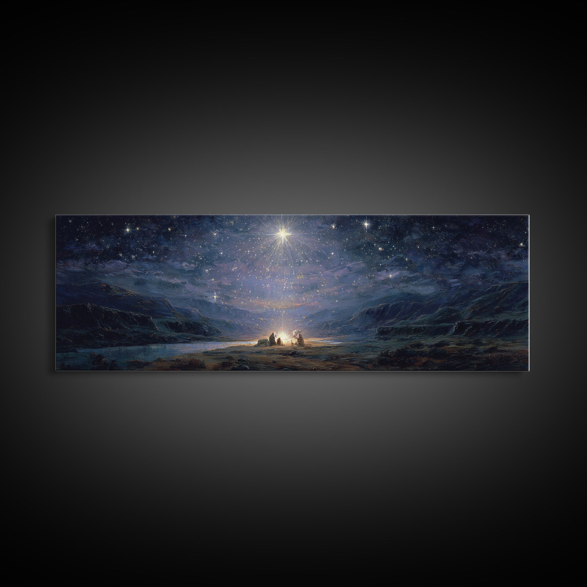 Holy Night Wonder - Framed Canvas Print - Panoramic Painting - Christian Art Canvas - Christmas Art - Christian Wall Art - Christian Art Gi