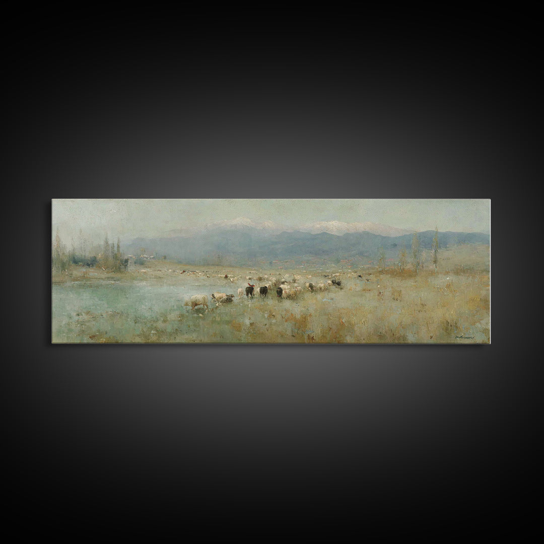 Shepherds At Dawn, Framed Canvas Print, Christian Wall Art, Panoramic Frame, Christian Art Canvas, Subtle Christian Art, Christian Home Dec