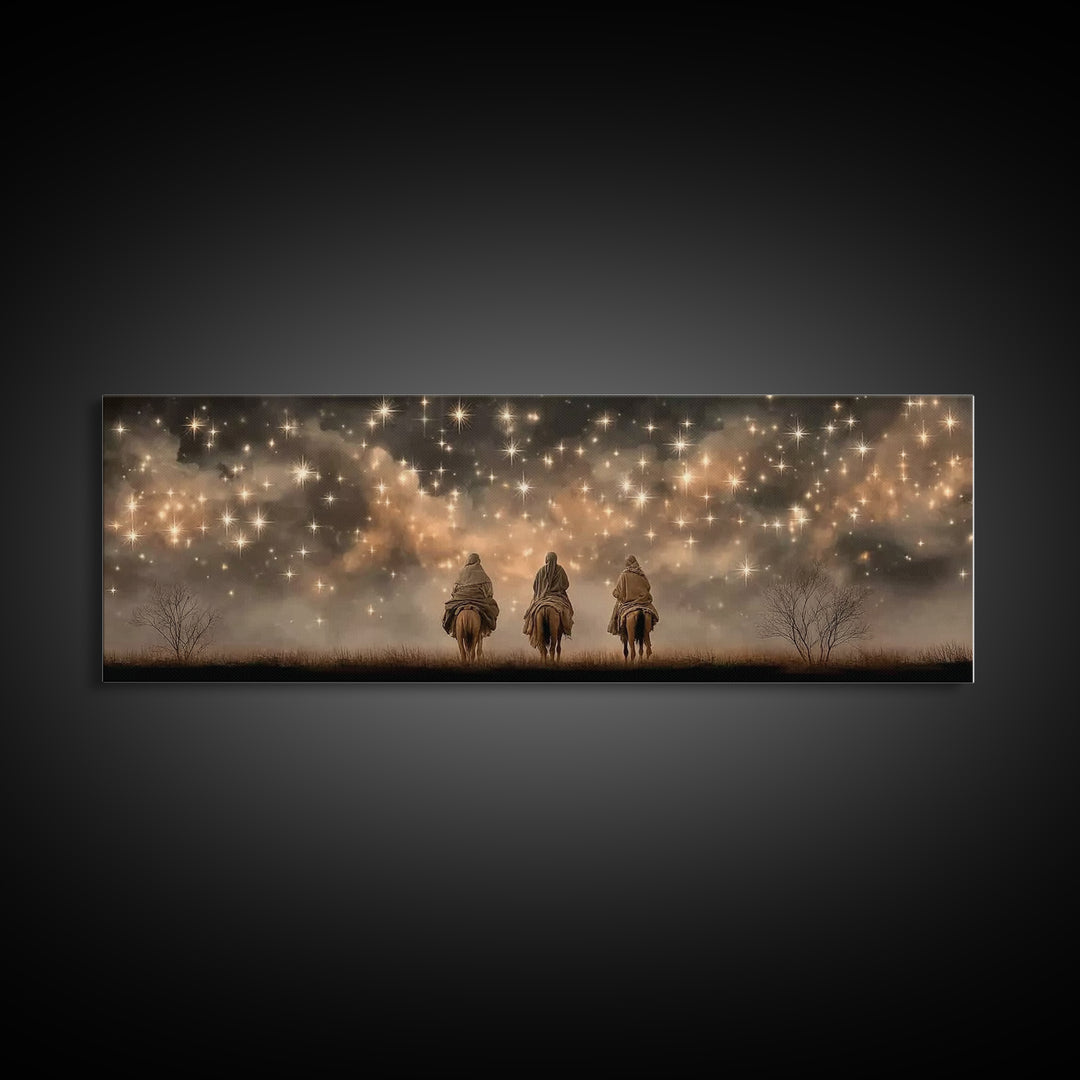 Celestial Heralds, Framed Canvas Print, Panoramic Wall Art, Christian Art Canvas, Christmas Art Work, Christian Painting, Christian Decorat