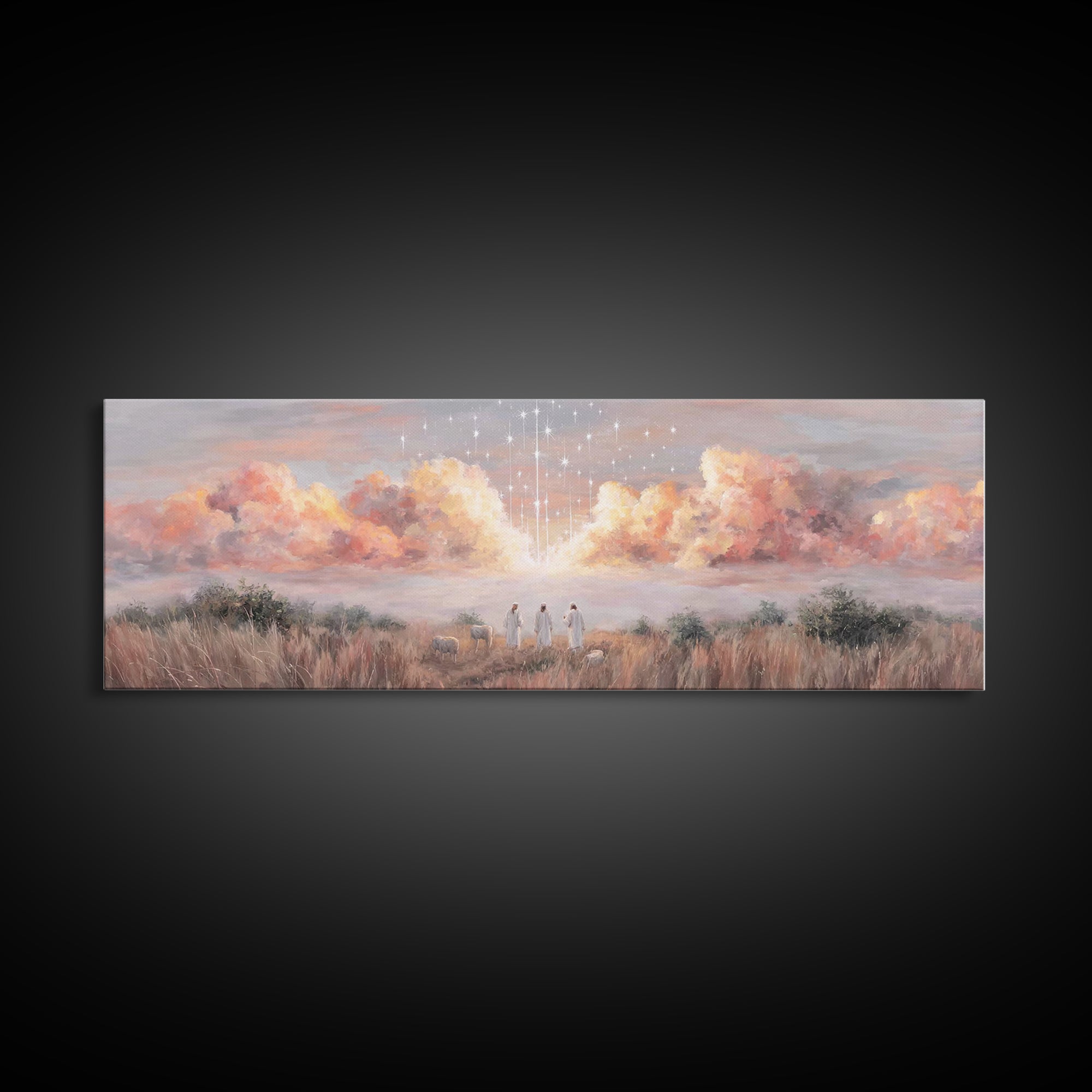 Radiant Sky Blessing | Framed Canvas Print | Christian Art Canvas | Panoramic Art | Christmas Art Prints | Christian Wall Art | Modern Chri