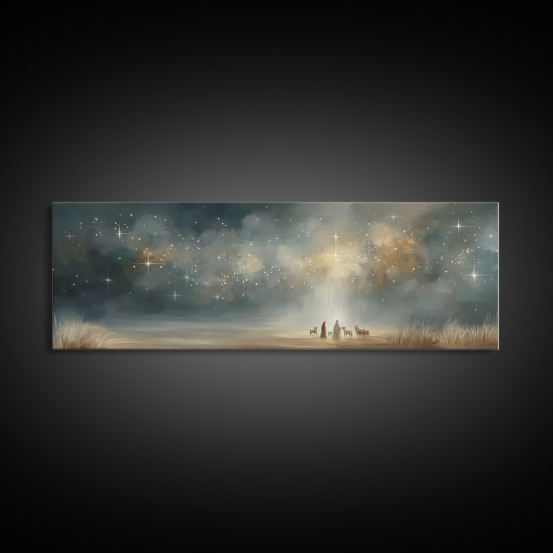 Starlit Calling – Framed Canvas Print – Panoramic Wall Art – Christian Art Canvas – Christmas Art – Christian Paintings – Christian Gift Id