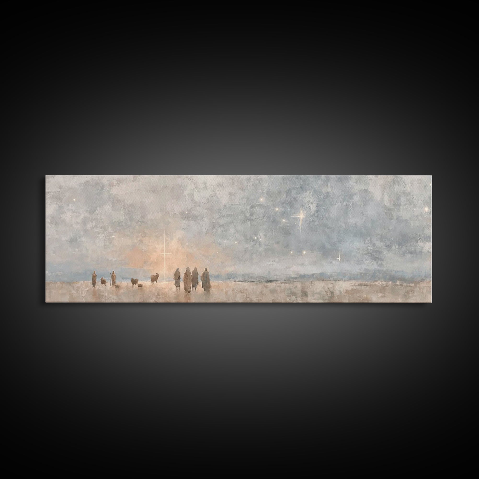 Shepherds At Dawn – Framed Canvas Print – Christian Wall Art – Christian Art Canvas – Panoramic Art – Christian Christmas Art