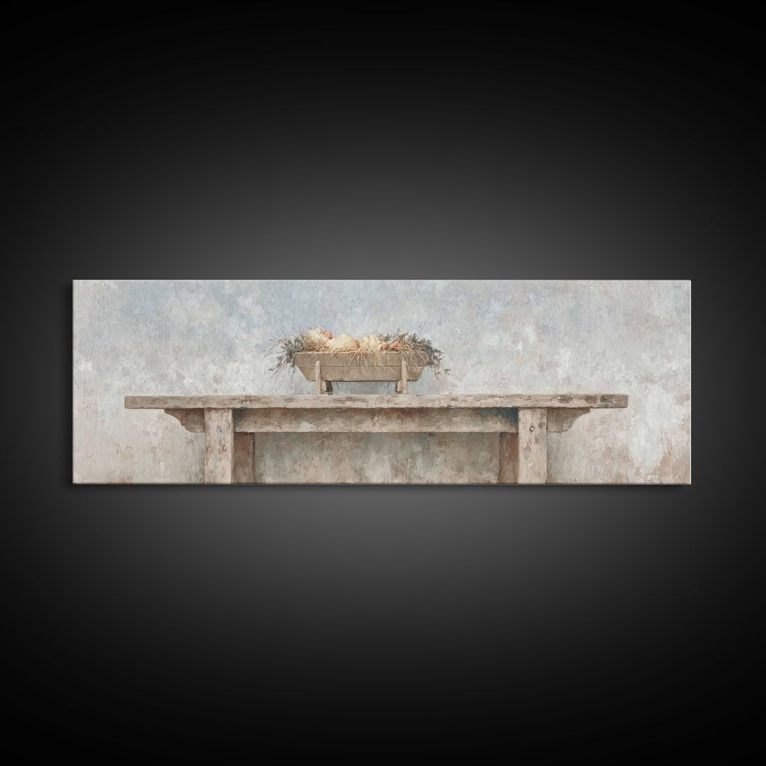Holy Cradle | Framed Canvas Print | Christian Wall Art | Christian Gift Ideas | Extra Wide Art | Christmas Wall Art