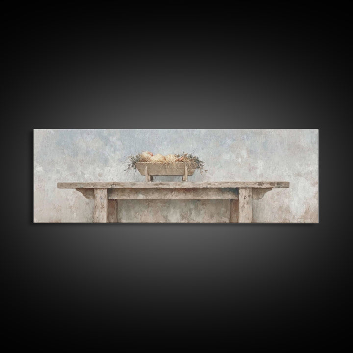 Holy Cradle | Framed Canvas Print | Christian Wall Art | Christian Gift Ideas | Extra Wide Art | Christmas Wall Art