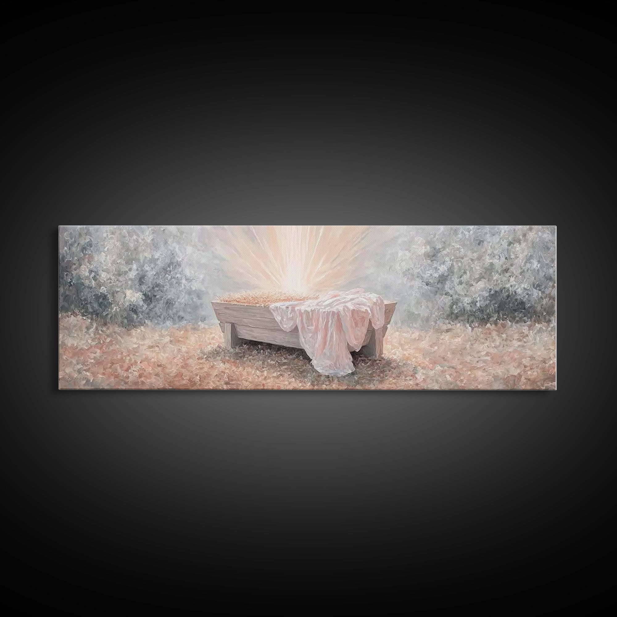 Radiant Manger Joy | Framed Canvas Print | Christian Art Canvas | Panoramic Wall Art | Christmas Wall Art | Christian Decor