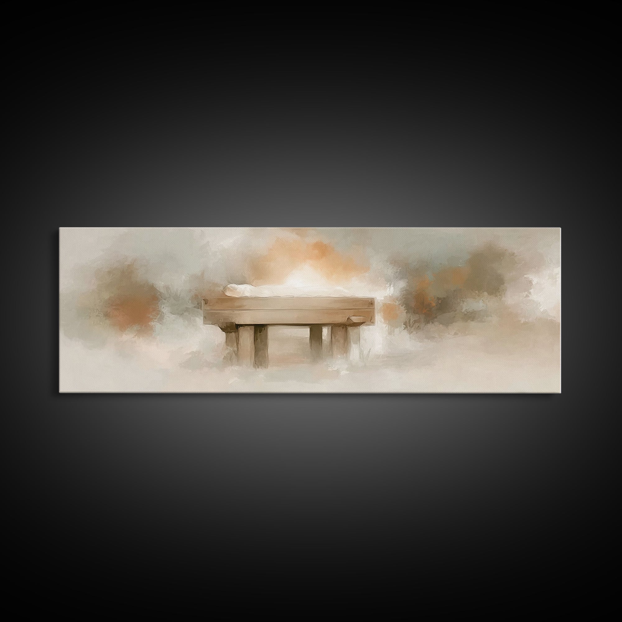 Humble Birth Glow - Framed Canvas Print - Christian Wall Art - Panoramic Painting - Christian Gift - Jesus Painting