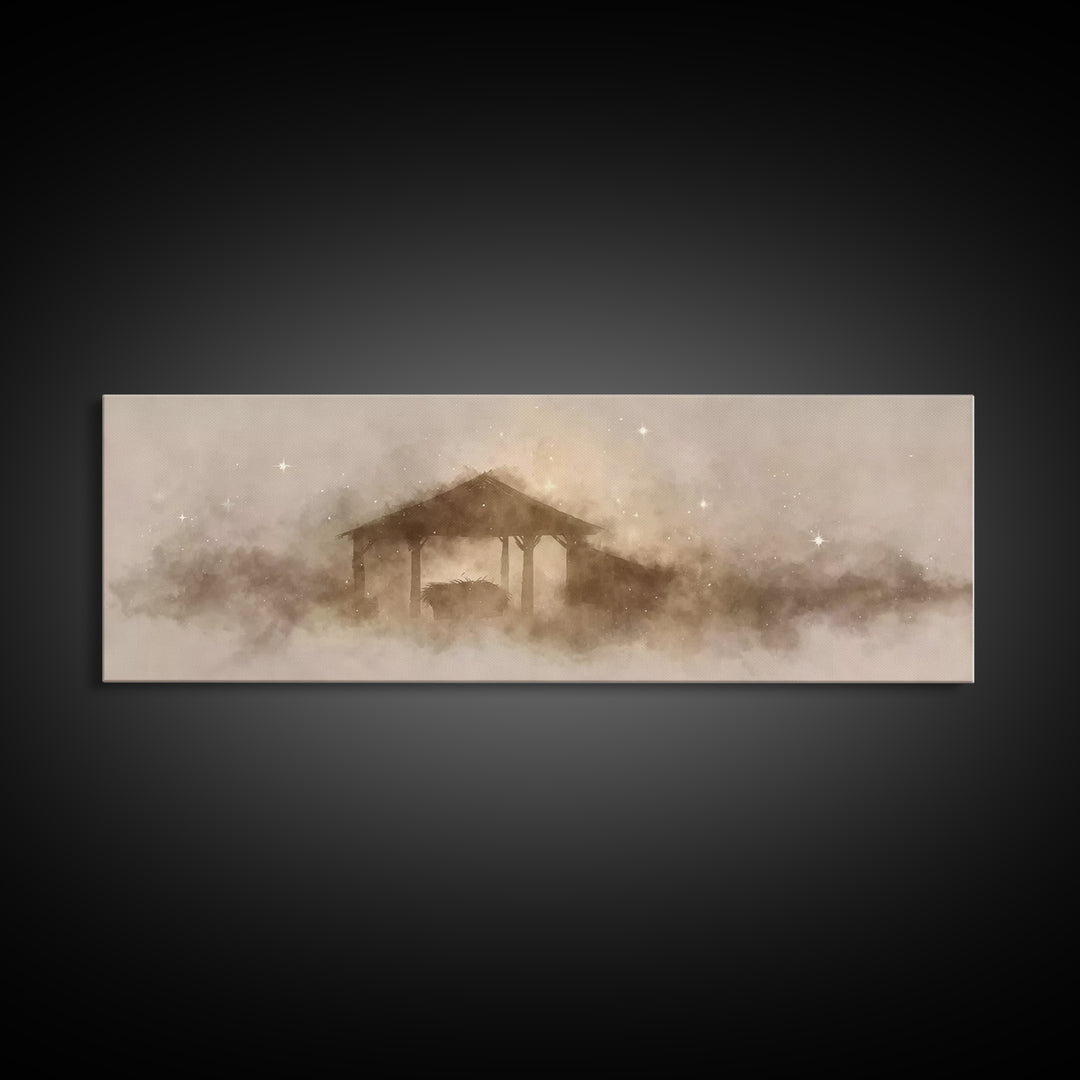 Heavenly Child Rest | Framed Canvas Print | Christian Christmas Art | Panoramic Painting | Christian Art Print | Jesus Painting