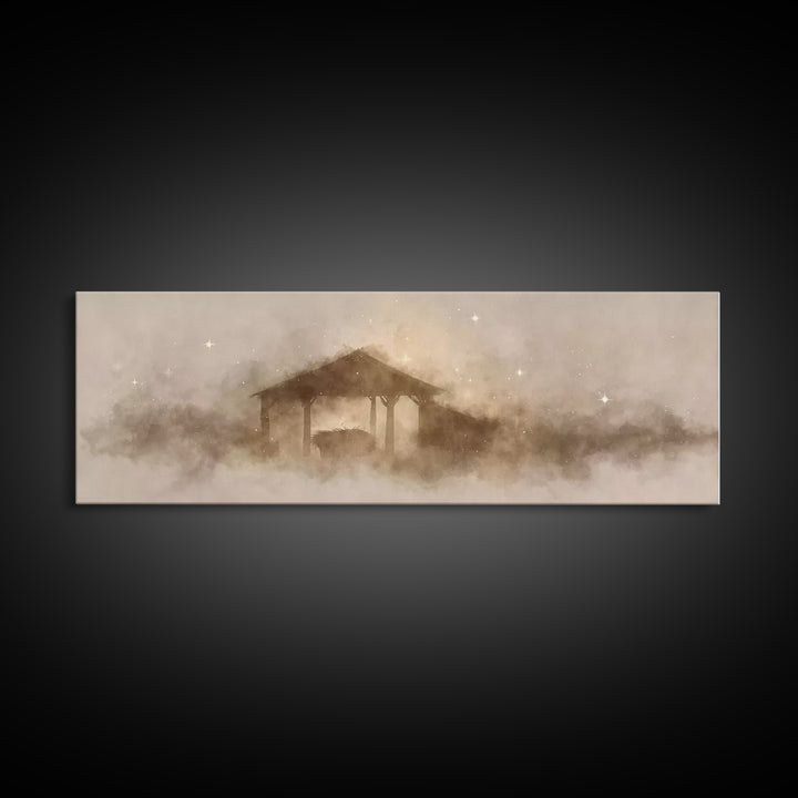 Heavenly Child Rest | Framed Canvas Print | Christian Christmas Art | Panoramic Painting | Christian Art Print | Jesus Painting