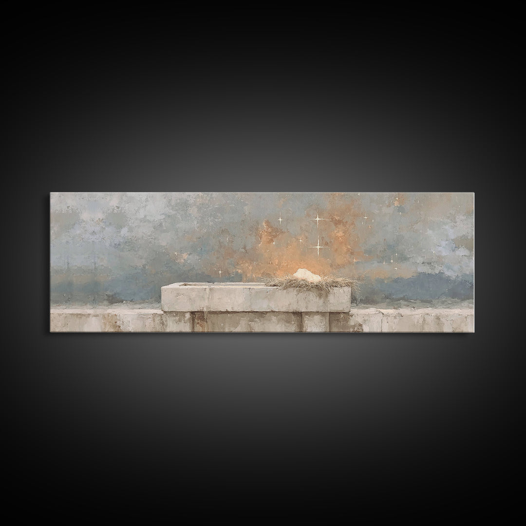 Manger Star Peace - Framed Canvas Print - Christian Wall Art - Extra Wide Art - Christian Decor - Christmas Art
