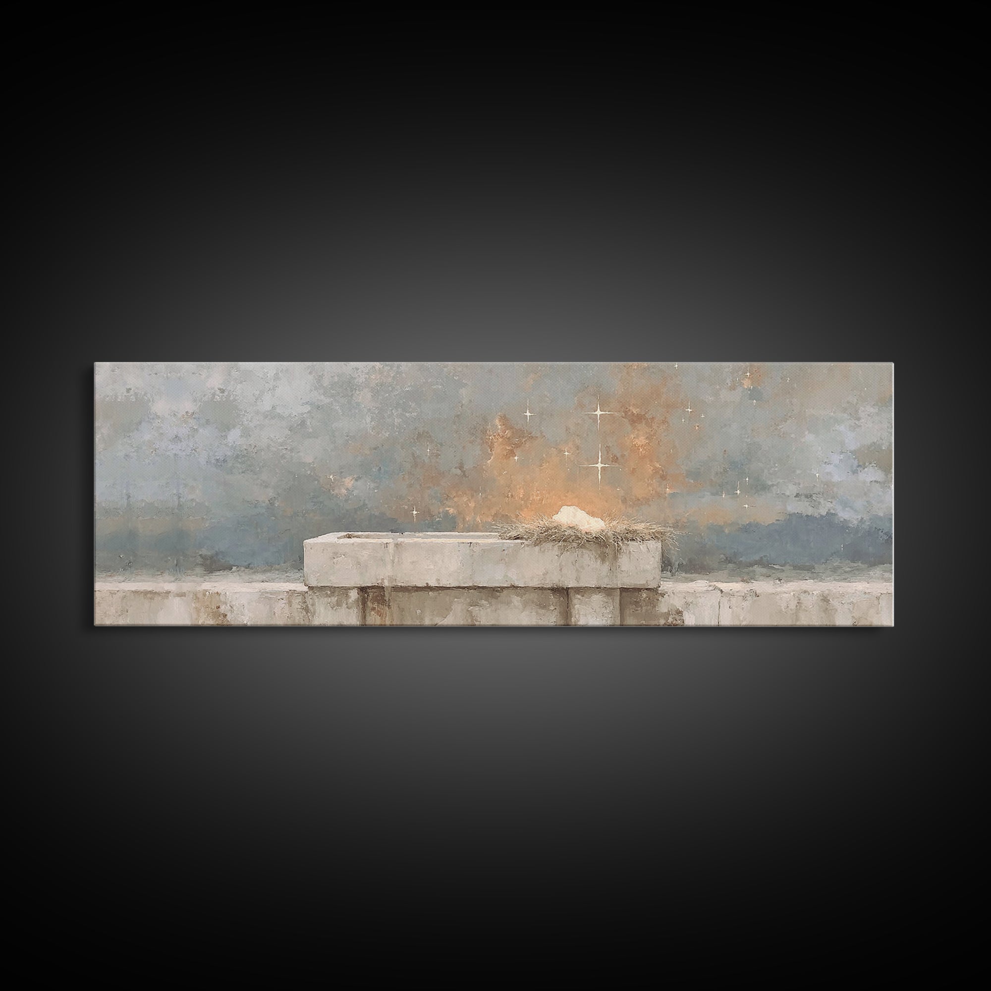 Manger Star Peace - Framed Canvas Print - Christian Wall Art - Extra Wide Art - Christian Decor - Christmas Art