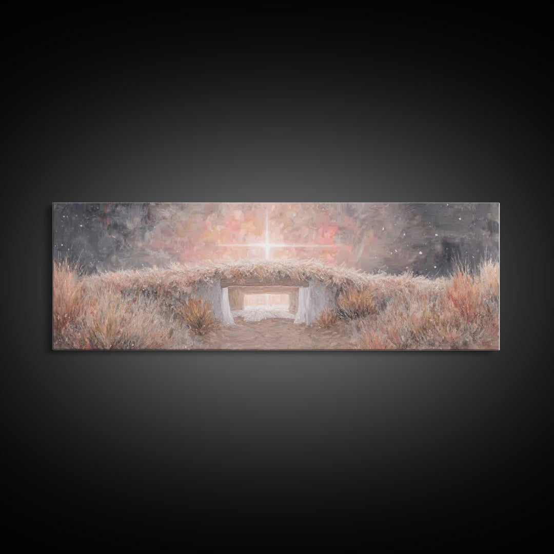 Radiant Manger Star - Framed Canvas Print - Christian Christmas Art - Panoramic Painting - Christian Art Canvas - Christmas Wall Art