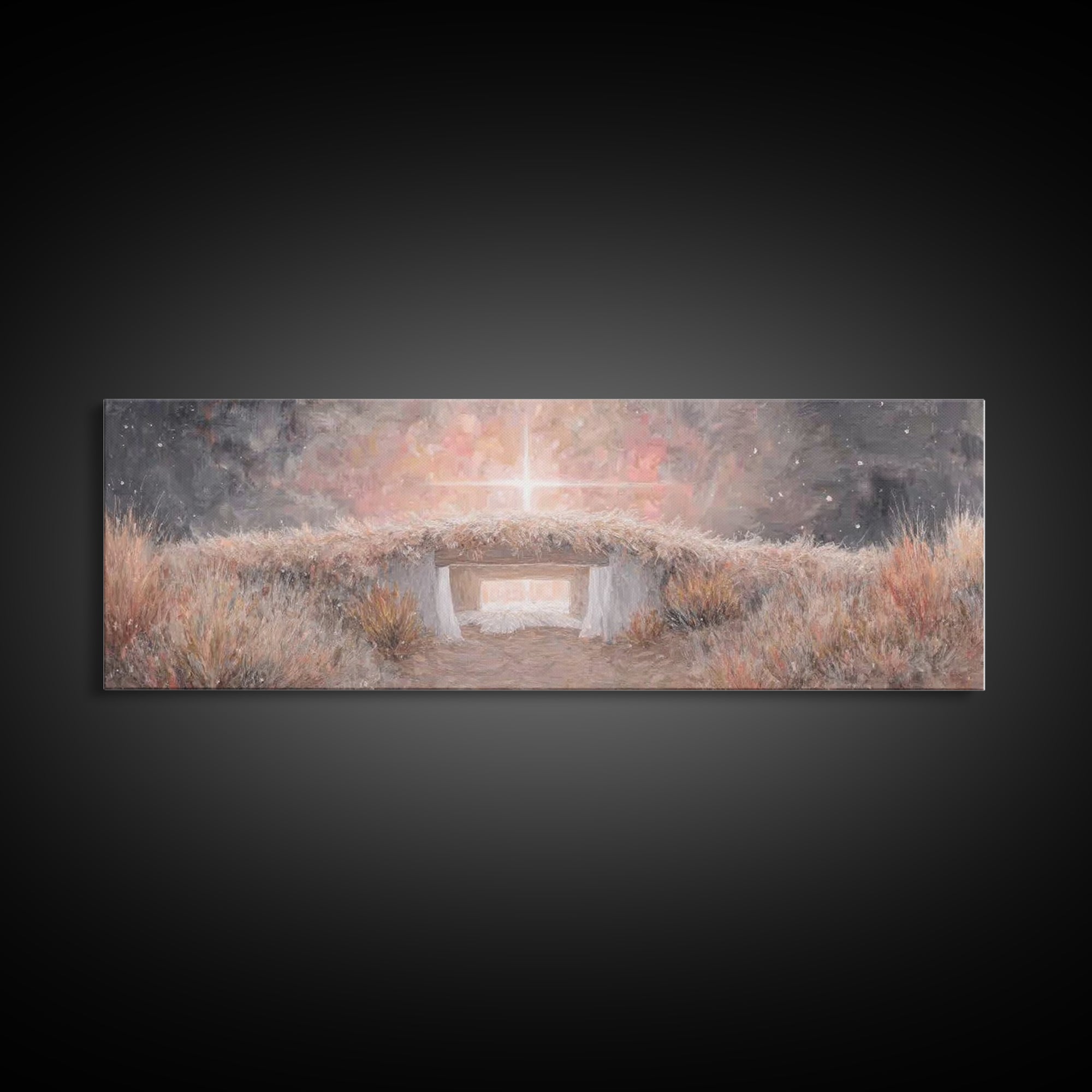 Radiant Manger Star - Framed Canvas Print - Christian Christmas Art - Panoramic Painting - Christian Art Canvas - Christmas Wall Art