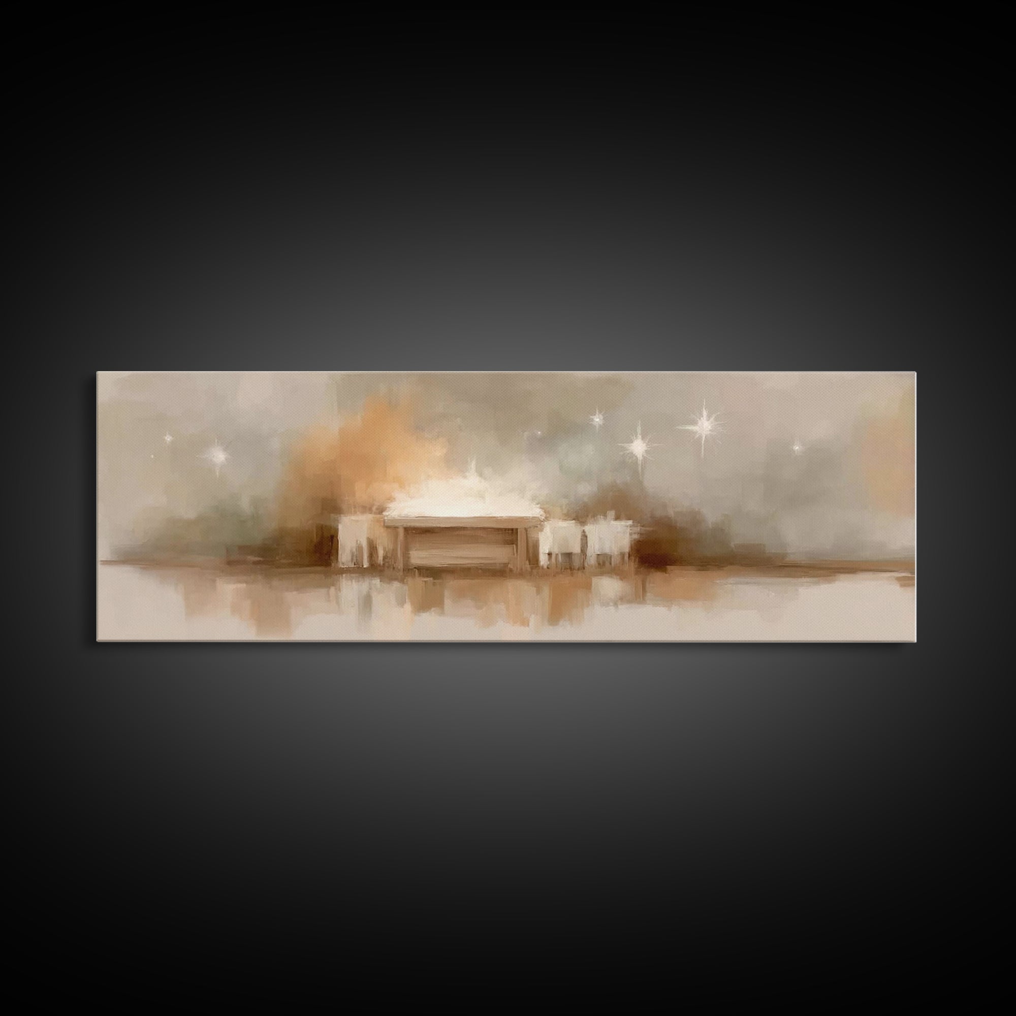 Holy Nativity Light, Framed Canvas Print, Christian Art Canvas, Panoramic Wall Art, Christmas Art, Christian Christmas Decor