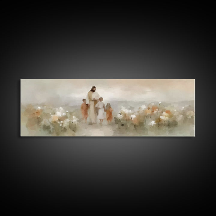 Guided By His Love, Framed Canvas Print, Panoramic Art, Christian Wall Art, Jesus Painting Canvas, Christian Gift