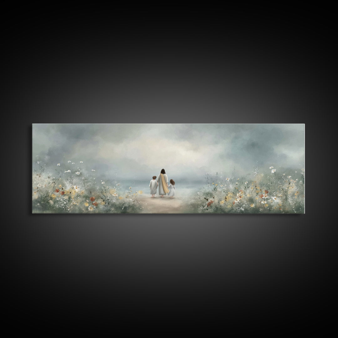 Walk In His Light – Framed Canvas Print – Christian Art Canvas – Panoramic Wall Art – Jesus Art Print – Christian Decor