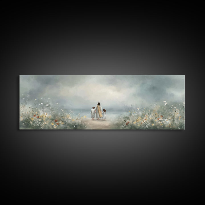 Walk In His Light – Framed Canvas Print – Christian Art Canvas – Panoramic Wall Art – Jesus Art Print – Christian Decor