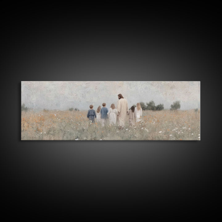 Fields Of His Mercy – Framed Canvas Print – Christian Wall Art – Panoramic Art – Jesus Painting Canvas – Christian Gift Ideas
