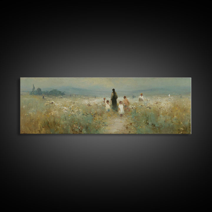 Meadow Of His Peace | Framed Canvas Print | Panoramic Art | Christian Art Canvas | Jesus Wall Art | Christian Painting