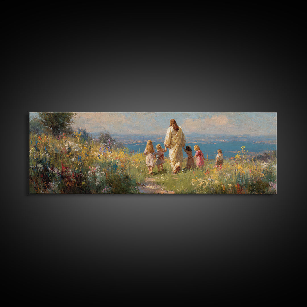 Hillside Of Hope - Framed Canvas Print - Panoramic Painting - Christian Wall Art - Jesus Art Print - Christian Art Canvas