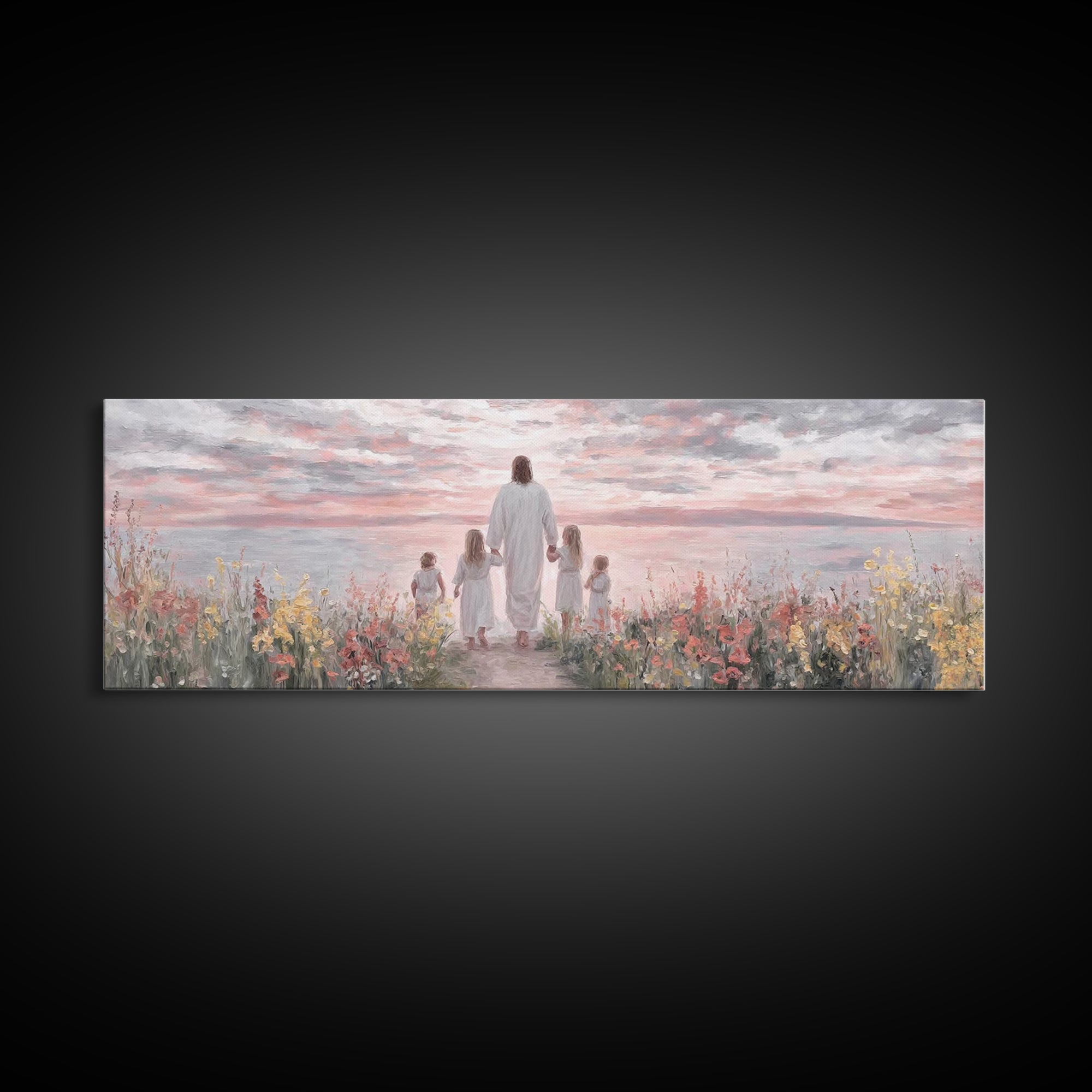 Sunrise Of Grace, Framed Canvas Print, Christian Art Canvas, Panoramic Frame, Jesus Painting, Christian Wall Art