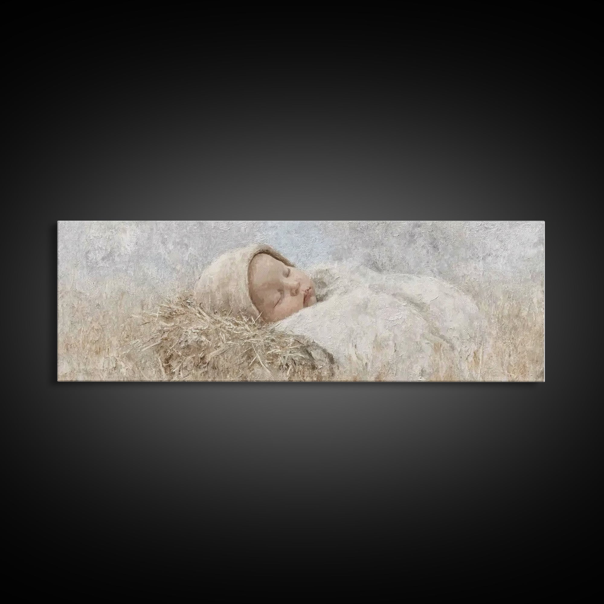 Holy Child Serenity – Framed Canvas Print – Panoramic Art – Christian Christmas Art – Christian Wall Art – Christmas Art Prints