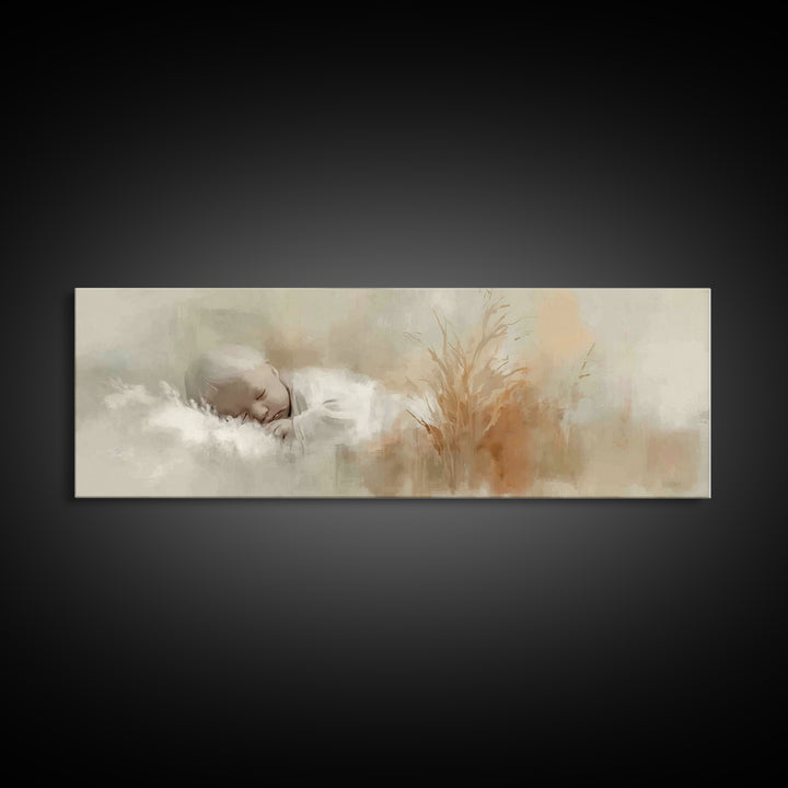 Silent Holy Night, Framed Canvas Print, Christian Christmas Art, Panoramic Wall Art, Jesus Art Print, Christian Decor
