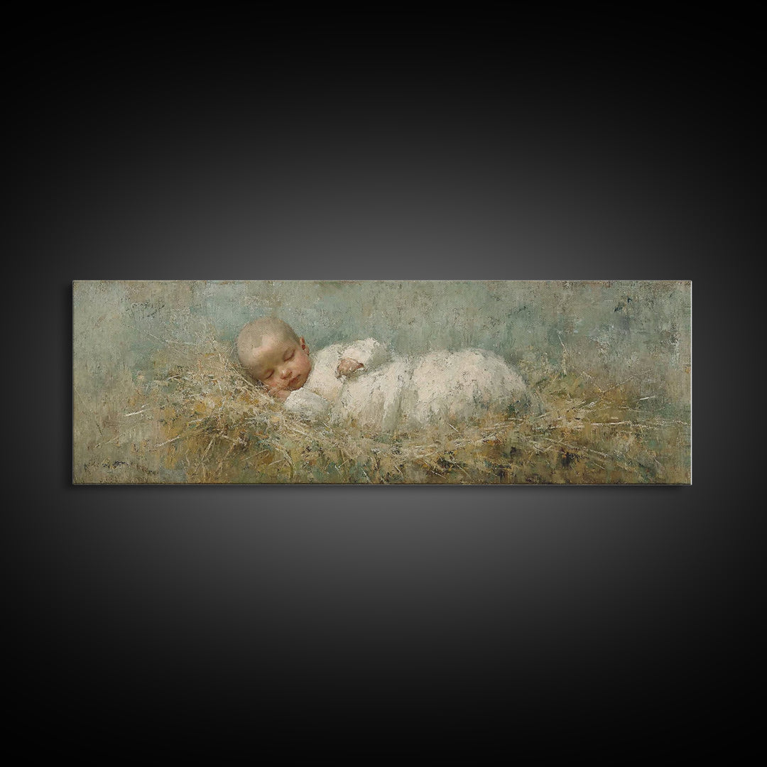 Holy Night Cradle, Framed Canvas Print, Christian Wall Art, Subtle Christian Art, Christian Christmas Art, Panoramic Wall Art, Christian De